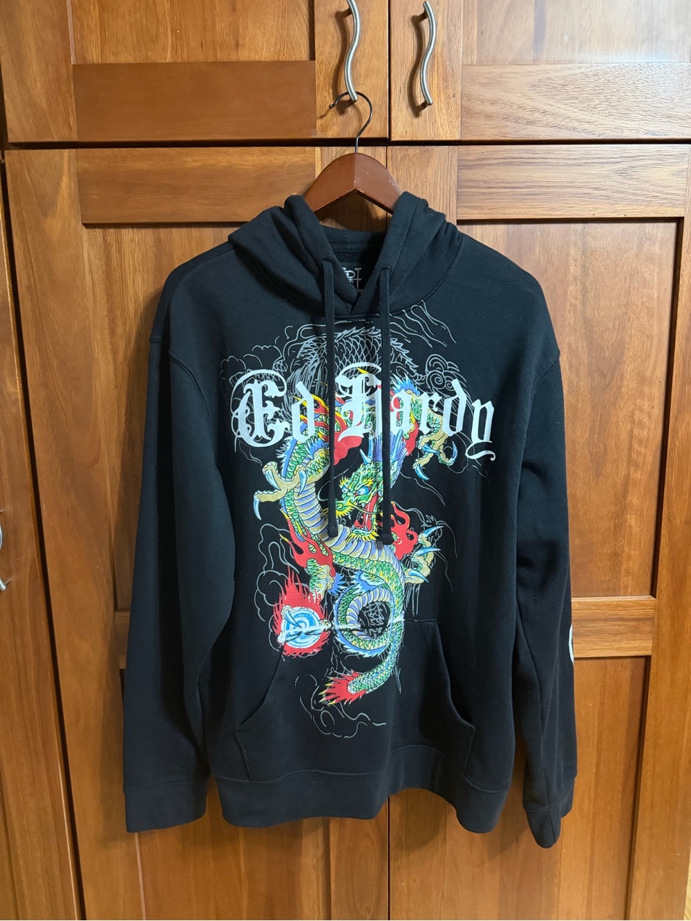 Ed Hardy Black Dragon Graphic Hooded Sweatshirt - Men